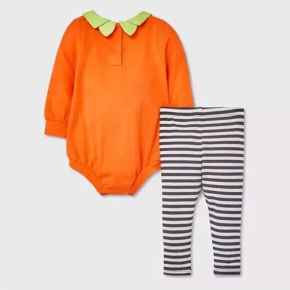 Baby Girls Cat & Jack Halloween PUMPKIN Bodysuit Leggings Size 3/6 6/9 mo NWT - Picture 2 of 2